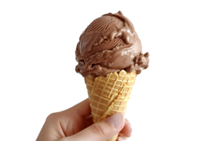 choco Ice cream cone with scoops in a hand Delicious Choco Ice Cream in Cone png