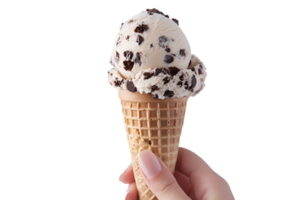 Cookies and cream ice cream cone isolated on transparent background png