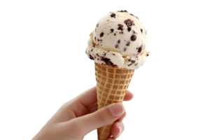 A Cone Of Chocolate Chip Ice Cream In A Hand png