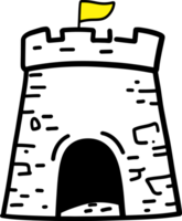 Medieval Tower with Yellow Flag on Top - Simple Illustration of Castle Turret png