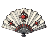 Handheld Folding Fan with Ornate Floral Design png