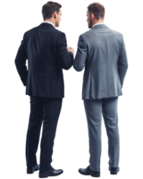 deux Hommes dans costume sont permanent orienté vers chaque autre parlant quelque chose isolé sur transparent Contexte png