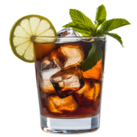 refreshing beverage garnished with a lime wedge and mint leaves is displayed in a glass filled with ice isolated on transparent background png