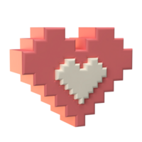 3D Rendering of Heart, Love 8 Bit Icon for Website, Application, and Banner. Retro Heart, Love 8 Bit 3D Illustration. png