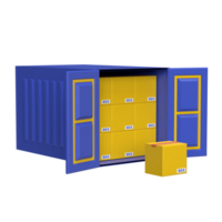 3D illustration of blue container with package boxes inside png