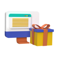 3D illustration of computer monitor with gift box in front of it. png