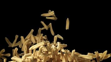 Pasta Casarecce flies up and falls down. Filmed on a high-speed camera at 1000 fps. High quality FullHD footage video