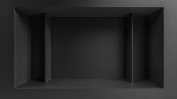 Empty black shelf with a square window in it photo