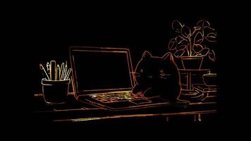 Neon frame effect, Laptop with chat window on black background video