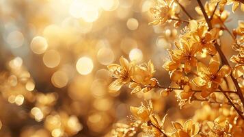 Golden flowers in the sun with bokeh photo