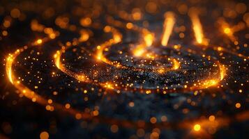 A spiral of light and sparkles on a black background photo