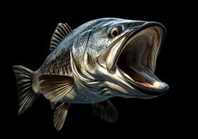 A large mouth bass fish with its mouth open photo