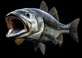 A large fish with its mouth open on a black background photo