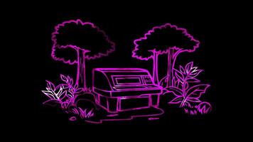 Neon frame effect, Printer print communication on black background video