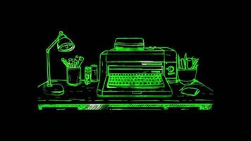 Neon frame effect, Printer print communication on black background video