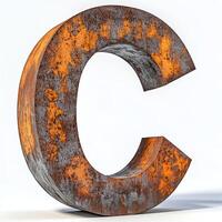 A rusty metal letter c on a white background photo