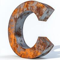 A rusty metal letter c with a white background photo