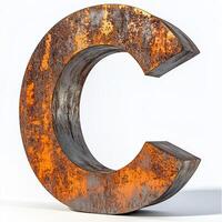 A rusty metal letter c on a white background photo