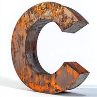 A rusty metal letter c with a white background photo