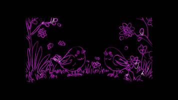 Neon frame effect, bird window on black background video