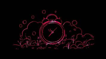 Neon frame effect, Clock on black background video