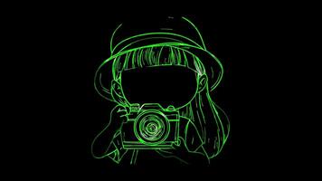 Neon frame effect, camera on black background video