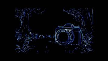 Neon frame effect, camera on black background video