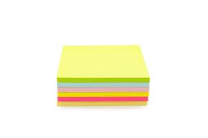 Stack empty sticky post note paper sheet on white background. sticky notes paper with shadow. copy space. photo