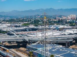 Aerial View of Sixth Street Viaduct and Los Angeles Skyline photo