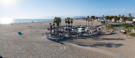 Panoramic View of Venice Beach Skate Park and Ocean Horizon photo