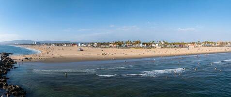 Aerial View of Venice Beach with Pacific Ocean and Palm Trees photo