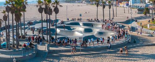 Venice Beach Skate Park with Palm Trees and Ocean in Los Angeles photo