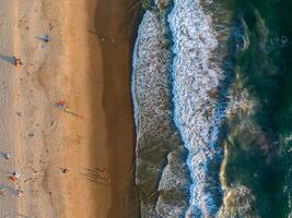 Aerial View of Los Angeles Beach with Ocean Waves and Sunbathers photo