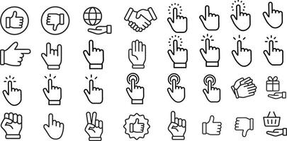 Finger pointer line icon set. illustration. vector