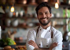 Smiling Chef Portrait in Commercial Kitchen photo