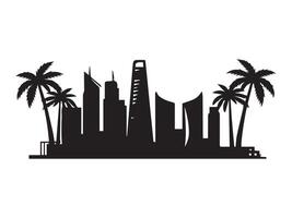 Dubai skyline silhouette with iconic buildings and landmarks in monochrome vector