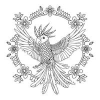 A coloring page with a bird in the center vector
