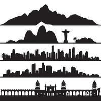 Panoramic Rio de Janeiro Silhouette Landmarks and Skyline Views vector