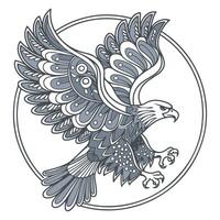 Eagle with ornate pattern flying in circle vector