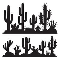 Cactus silhouettes in different positions on a white background vector