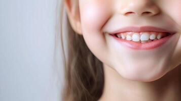 A close up of a young girl with her teeth clean photo