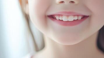 A close up of a young girl with her teeth clean photo