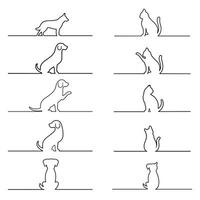 Illustration set of linear images of dogs and cats vector