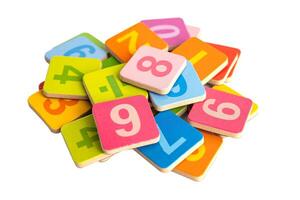 Math number colorful on white background with clipping path, education study mathematics learning teach. photo