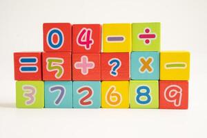 Math number colorful on white background, education study mathematics learning teach. photo