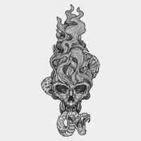 Skull and snake sketch outline handmade drawing artwork illustration vector