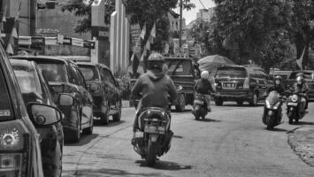 Bekasi, Indonesia on December 17 2023. Congestion occurred on Jalan Pekayon Bekasi, photo