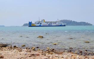 Merak, Indonesia on July 9 2023. A ferry ship with the code Ferizu is heading to the port of Merak. photo