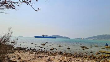 Merak, Indonesia on July 9 2023. A ferry ship with the code Ferizu is heading to the port of Merak. photo