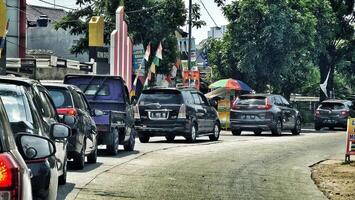 Bekasi, Indonesia on December 17 2023. Congestion occurred on Jalan Pekayon Bekasi, photo